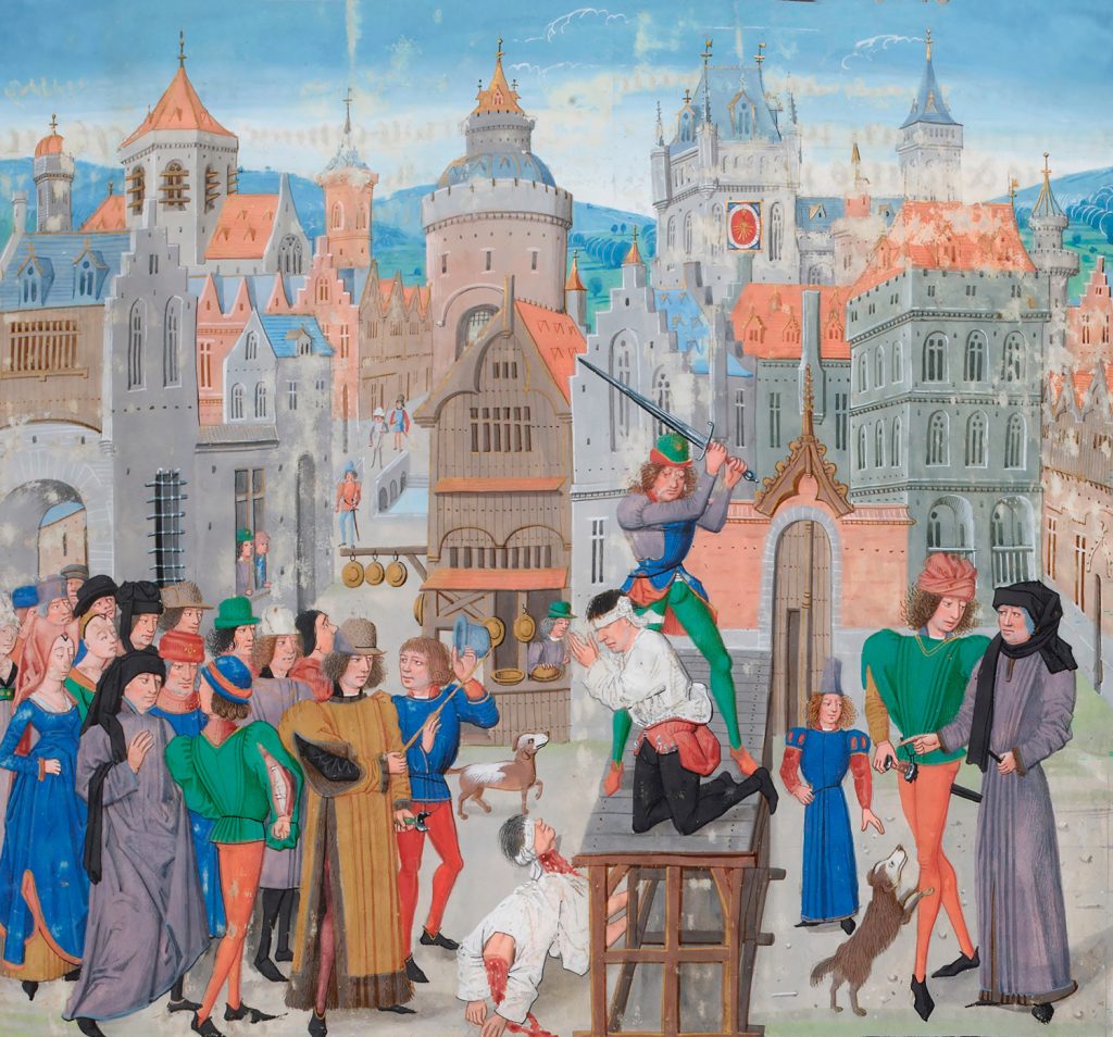 Eine öffentliche Hinrichtung mit Richtschwert im Mittelalter