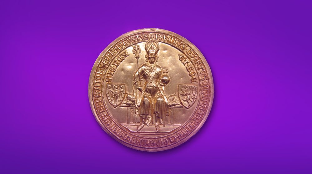 Vorderseite des Siegels des Trierer Exemplars der Goldenen Bulle mit dem Bildnis des Kaisers