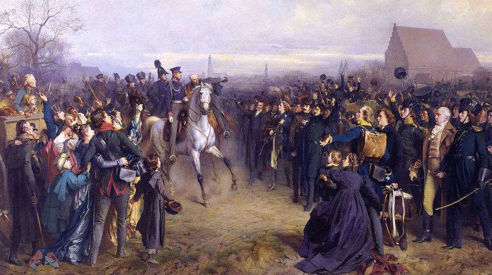 Freiwillige vor Friedrich Wilhelm III. in Breslau, Gemälde von Julius Scholtz (Foto: SMB, Nationalgalerie)  