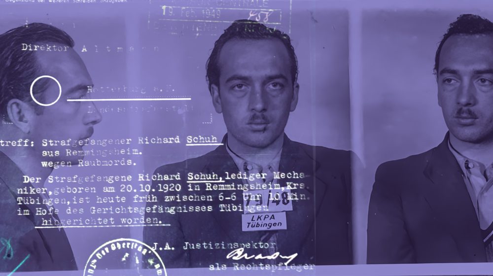 Collage aus Gefängnisfoto und Todesbescheinigung (Foto: LABW, StAS Wü 49/15 T 1 Nr. 346)