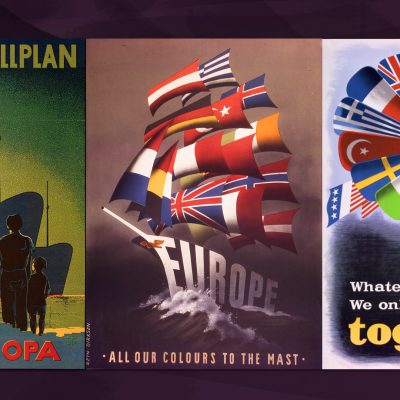 Plakate zum Marshallplan (Foto: links: Landesarchiv BW Hauptstaatsarchiv Stuttgart J 153 Nr 415, Mitte/rechts: Marshall Foundation)