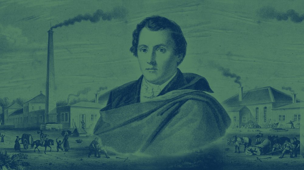 Collage: Franz Joseph von Buß vor Maschinenfabrik (Quelle: Landesarchiv Baden-Württemberg) 