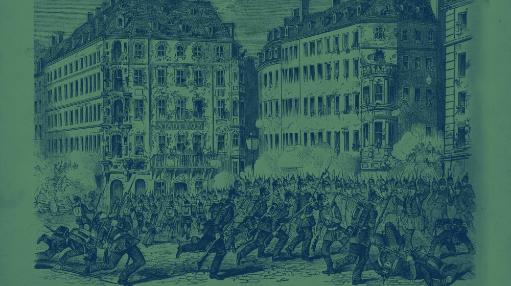  Sturm auf die Barrikade an der großen Frauengasse zu Dresden (Quelle: Österreichische Nationalbibliothek)