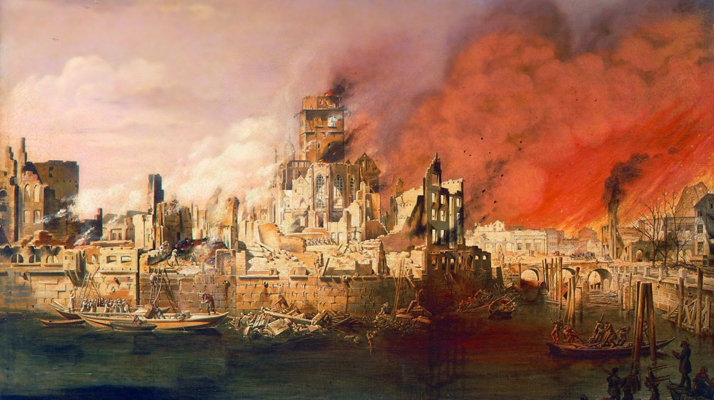 Das große Feuer von Hamburg, Gemälde von Ditlev Martens (Quelle: Hermitage)