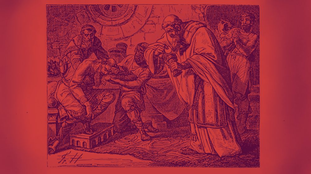 Kaiser Otto I sinkt im Speisesaal zusammen (Quelle: Illustrierte Geschichte des Deutschen Volkes, Staatsbibliothek Bamberg)