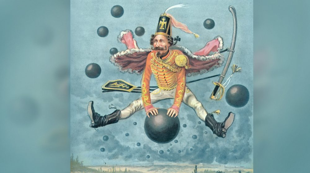 Baron von Münchenhausen, Karikatur von Adolphe Alphonse Géry-Bichard