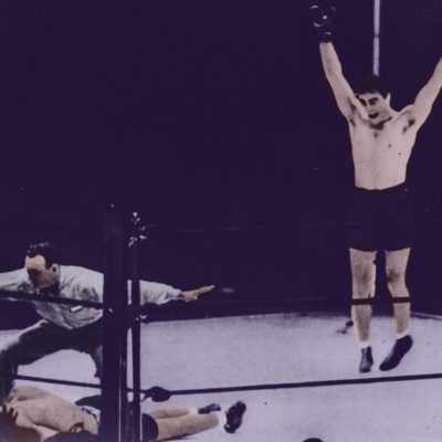 Max Schmeling beim Sieg über Joe Louis (Quelle: akg-images, digital koloriert)