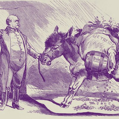 Karikatur „Märchenhaftes – Eselein, streck‘ dich! Tischlein, deck‘ dich“ (Quelle: Uni Heidelberg, Ausschnitt)