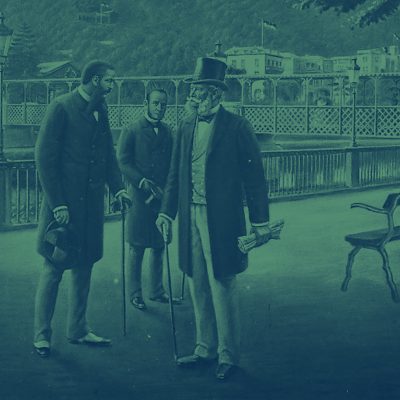 Postkarten-Illustration: Graf Lehndorff, Graf Benedetti, König Wilhelm I. (Quelle: Sammlung Prof. Dr. Sabine Giesbrecht)  