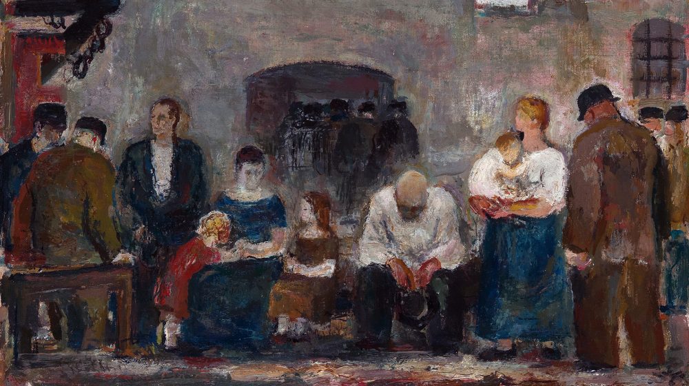 Gemälde „Arbeitslose/Arbeitslose vor der Fabrik“ von Wilhelm Thöny (Quelle: Public, Ausschnitt)