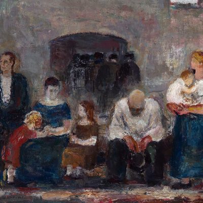 Gemälde „Arbeitslose/Arbeitslose vor der Fabrik“ von Wilhelm Thöny (Quelle: Public, Ausschnitt)