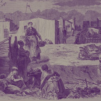 Hüttenquartier «Freistadt Barackia» am Planufer, Zeichnung von L. Loeffler (Quelle: Public)