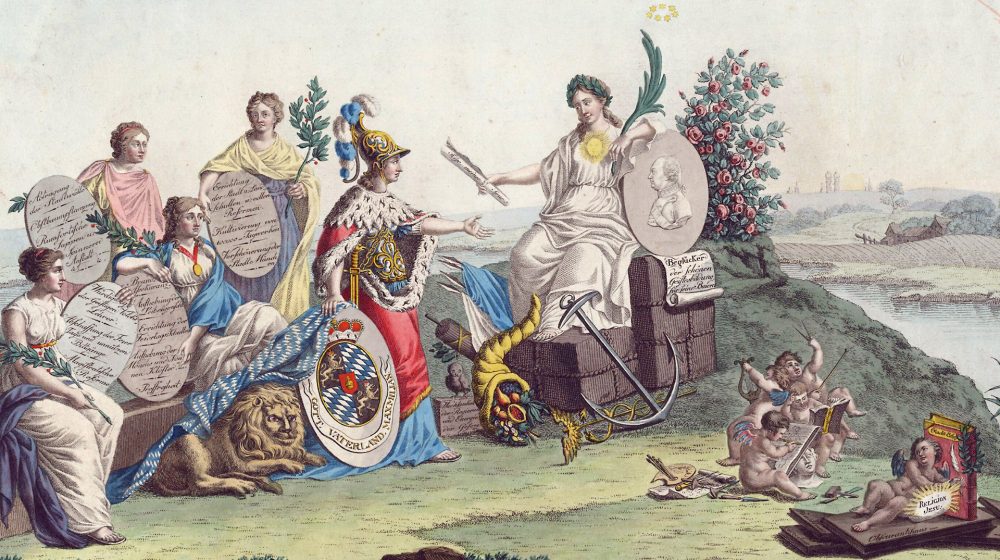 Allegorie auf die Regierungszeit von Kurfürst Max IV. Joseph, Grafik von Franz Xaver Gebhard (Quelle: Stadtarchiv München)