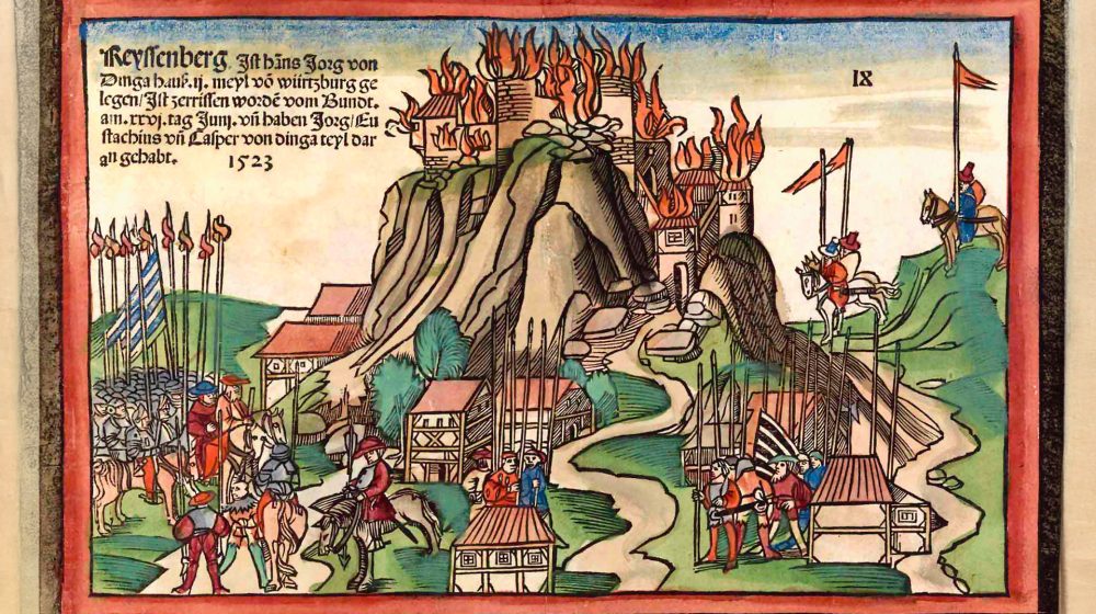 Zerstörung des „Raubnestes Reyssenberg“ (Quelle: Staatsbibliothek Bamberg, CC BY-SA 4.0)