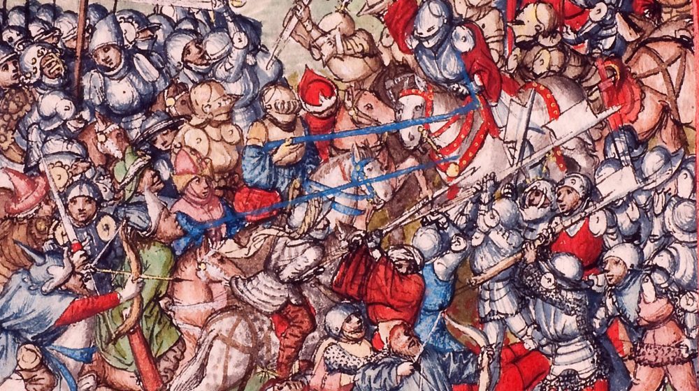 Schlacht auf dem Lechfeld in der Augsburger Chronik (Quelle: Württembergische Landesbibliothek)