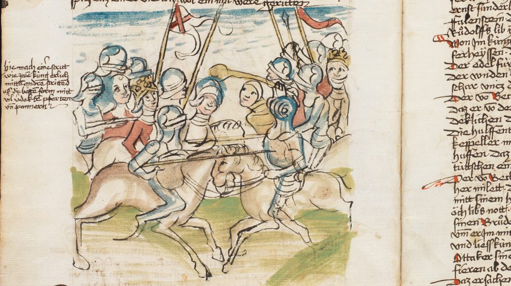 Zweikampf der beiden Könige in der Österreichischen Chronik der 95 Herrschaften (Quelle: Burgerbibliothek)