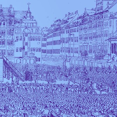 Hinrichtung Woyzecks, Federlithografie von C. G. H. Geißler (Stadgeschichtliches Museum Leipzig)