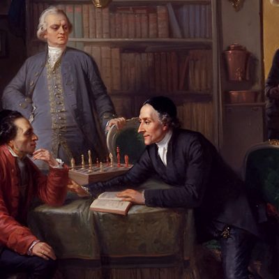 Mendelssohn links sitzend und Lessing stehend (Quelle: Public)