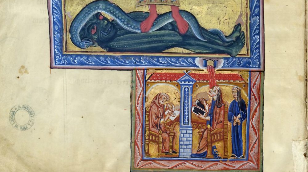 Hildegard von Bingen beim Empfang einer Vision, Liber Divinorum Operum (Quelle: Biblioteca Statale di Lucca, CC BY-NC-SA 3.0 IT)