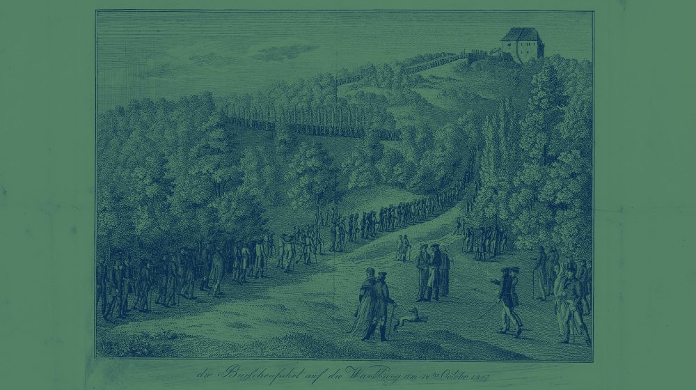 Graphik des Wartburgfests (Quelle: Herzog August Bibliothek, Wolfenbüttel, CC BY-SA 3.0 DE)