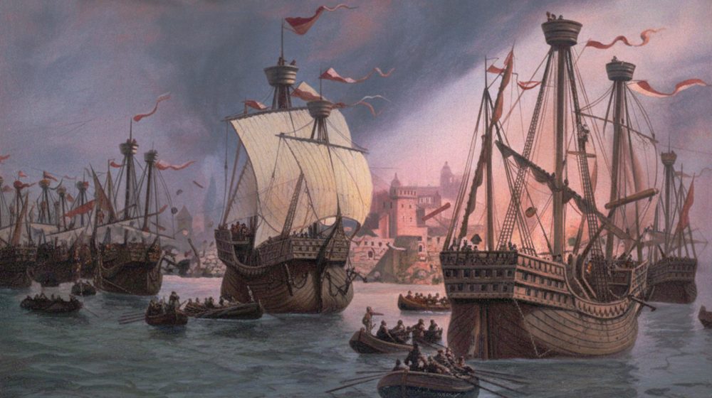 Eroberung Kopenhagens durch die Hanse 1368, Illustration von Hans von Petersen (Quelle: Public, digital koloriert)