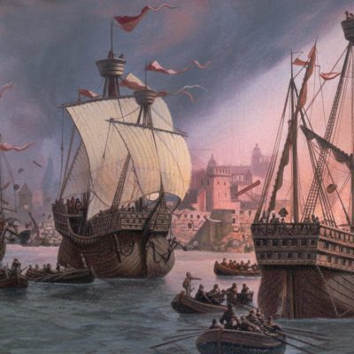 Eroberung Kopenhagens durch die Hanse 1368, Illustration von Hans von Petersen (Quelle: Public, digital koloriert)