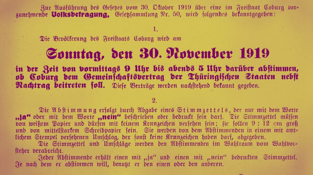 Ankündigung der Volksbefragung im Coburger Regierungs-Blatt (Quelle: Bayerische Staatsbibliothek/digiPress)