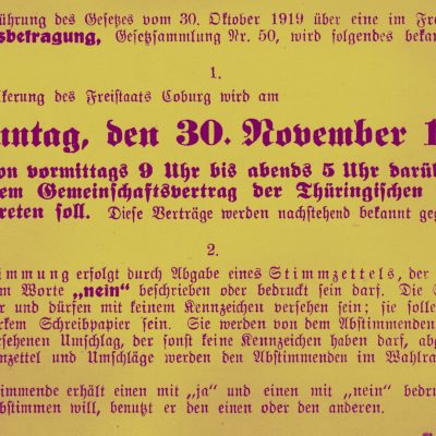 Ankündigung der Volksbefragung im Coburger Regierungs-Blatt (Quelle: Bayerische Staatsbibliothek/digiPress)