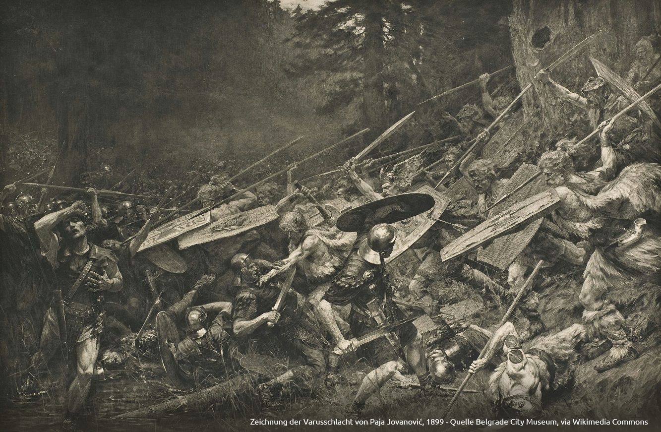 Zeichnung der Varusschlacht von Paja Jovanović, 1899 - Quelle Belgrade City Museum, via Wikimedia Commons