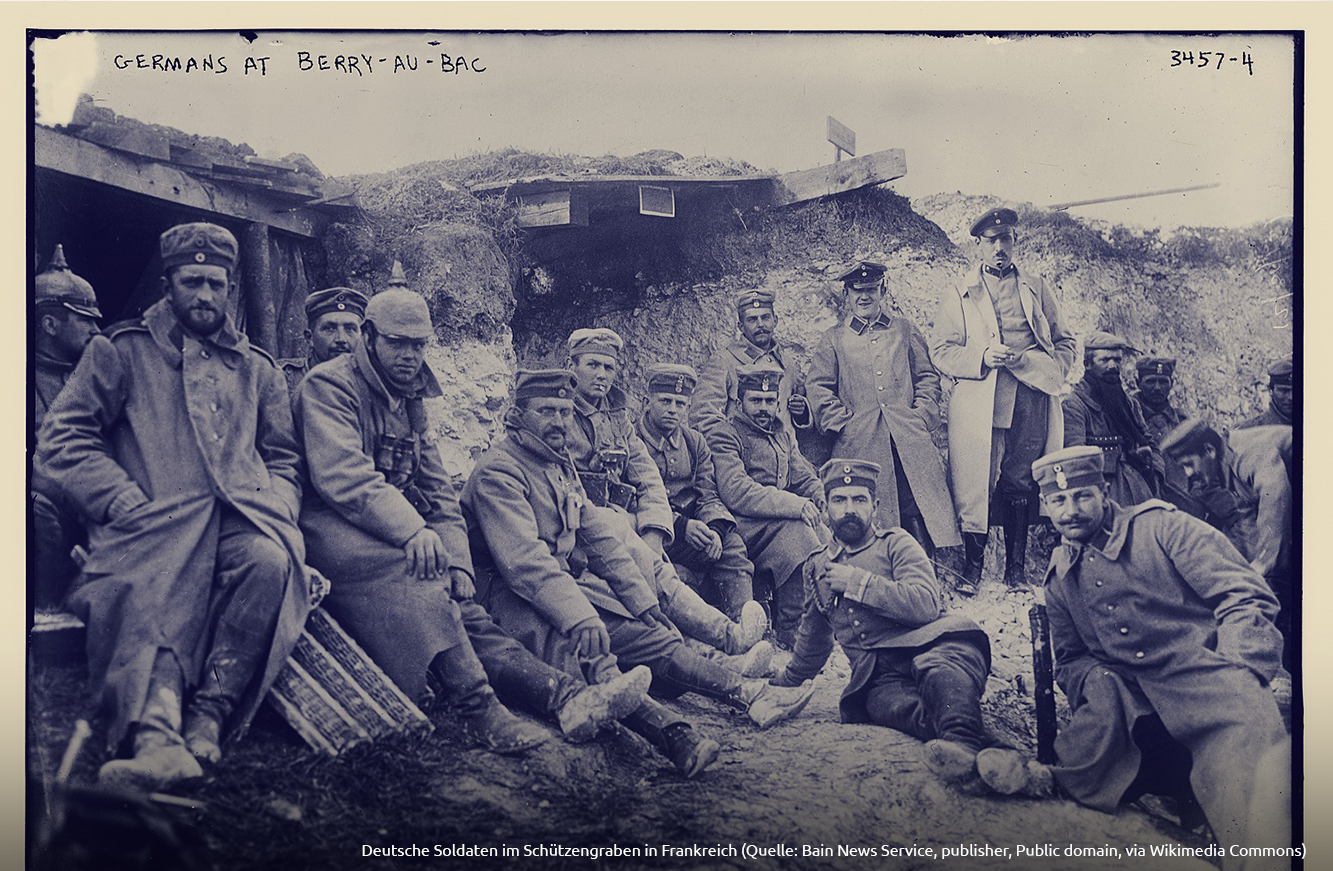 Deutsche Soldaten im Schützengraben in Frankreich (Quelle: Bain News Service, publisher, Public domain, via Wikimedia Commons)