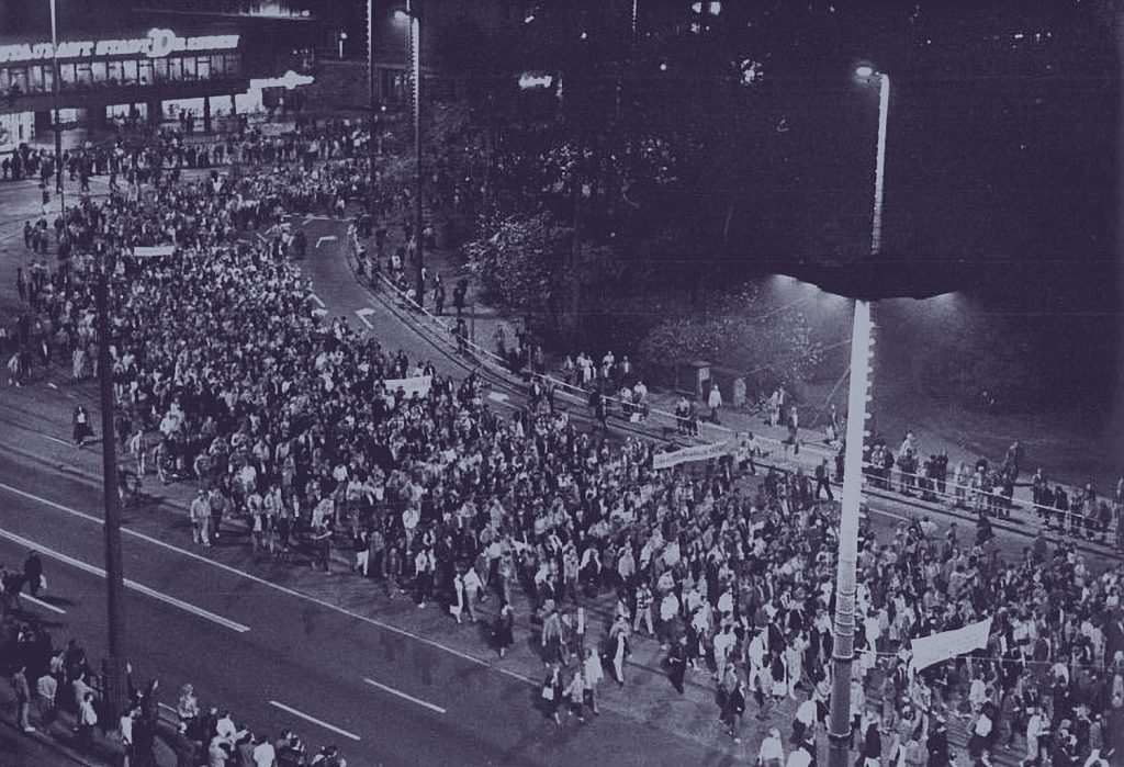 Photographs of the Monday demonstrations in Leipzig, attended by over 100,000 East German citizens