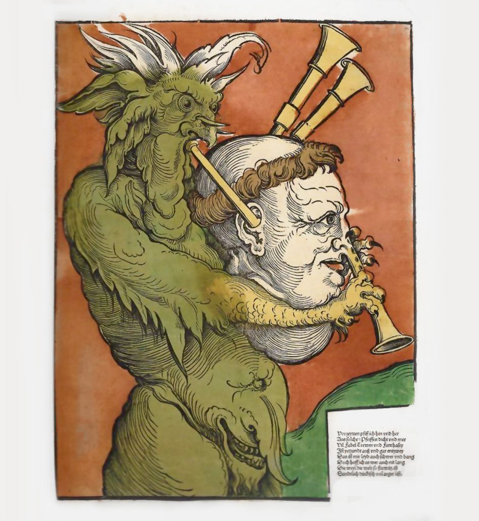 Holzschnitt die Gegner Luthers sahen in ihm ein Instrument des Teufels